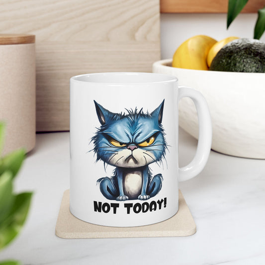 😾 Hoy no – Taza de gato azul gruñón para mañanas de buen humor