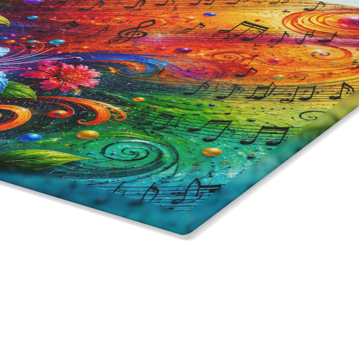 Floral Music Notes Glass Cutting Board