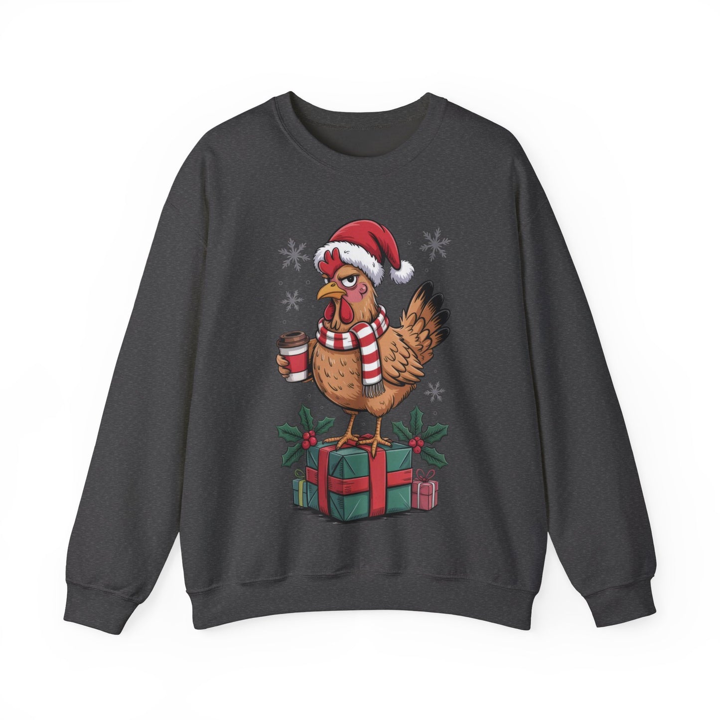 🎄 Grumpy Christmas Chicken Sweatshirt – Funny Holiday Coffee Lover Crewneck