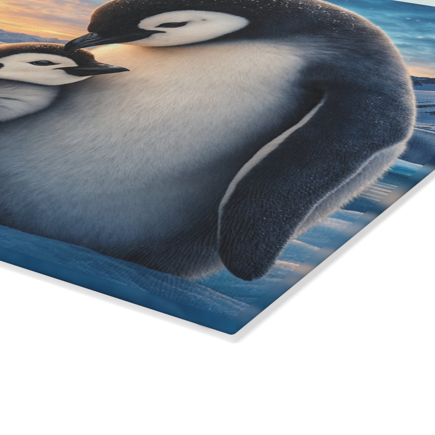 Arctic Penguin Love Glass Cutting Board – Peaceful Polar Wildlife Kitchen Art