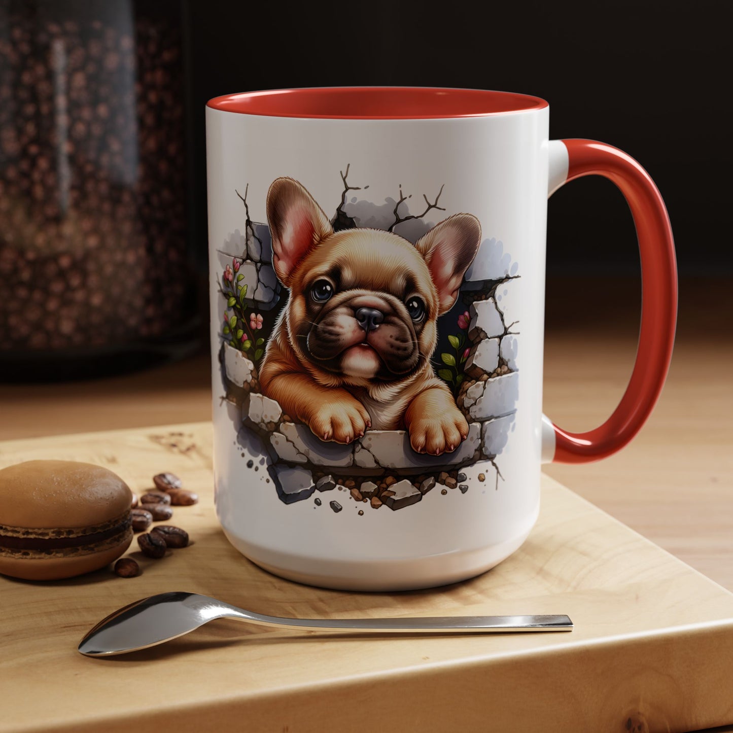 🐾☕ Tan French Bulldog Puppy Accent Mug – Sweet Peek-Through Pup Design ✨