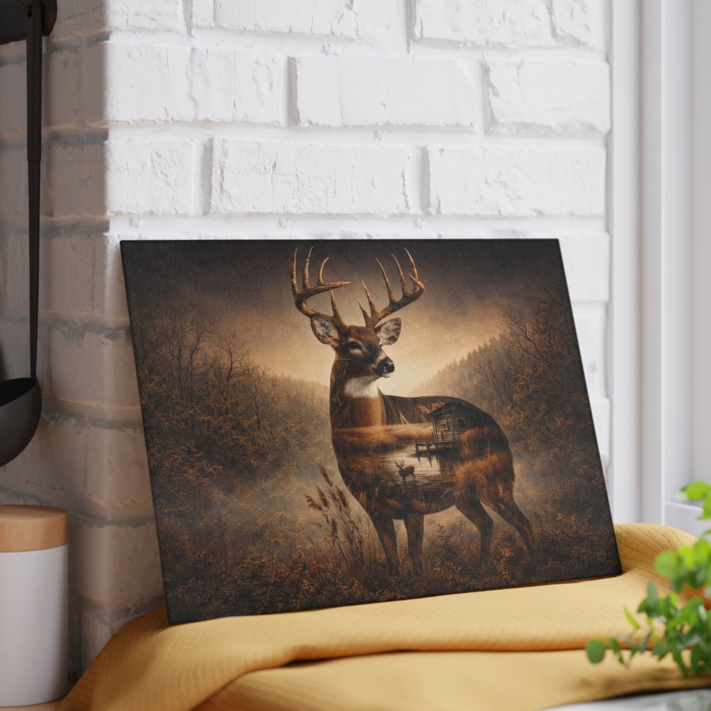 Majestic Whitetail Deer Glass Cutting Board – Rustic Woodland Wildlife Kitchen Art & Display Board