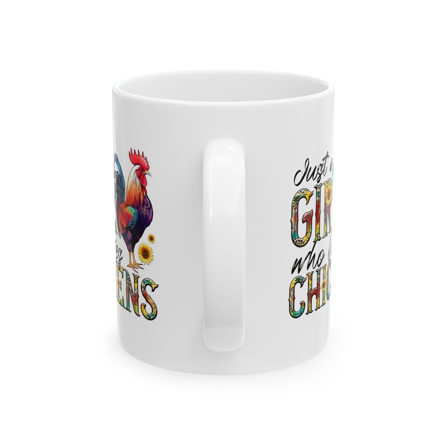 🐔💛 JUST A GIRL WHO LOVES CHICKENS – Cute Cowgirl Chicken Mug (11oz & 15oz)