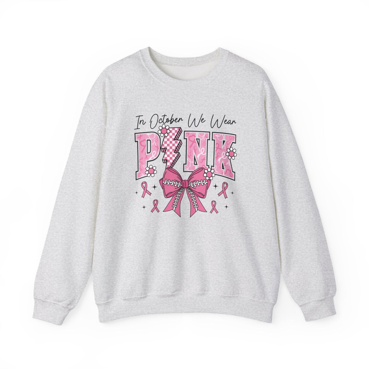 ⚡🎀 PINK Sweatshirt – Breast Cancer Awareness Bow & Lightning Bolt