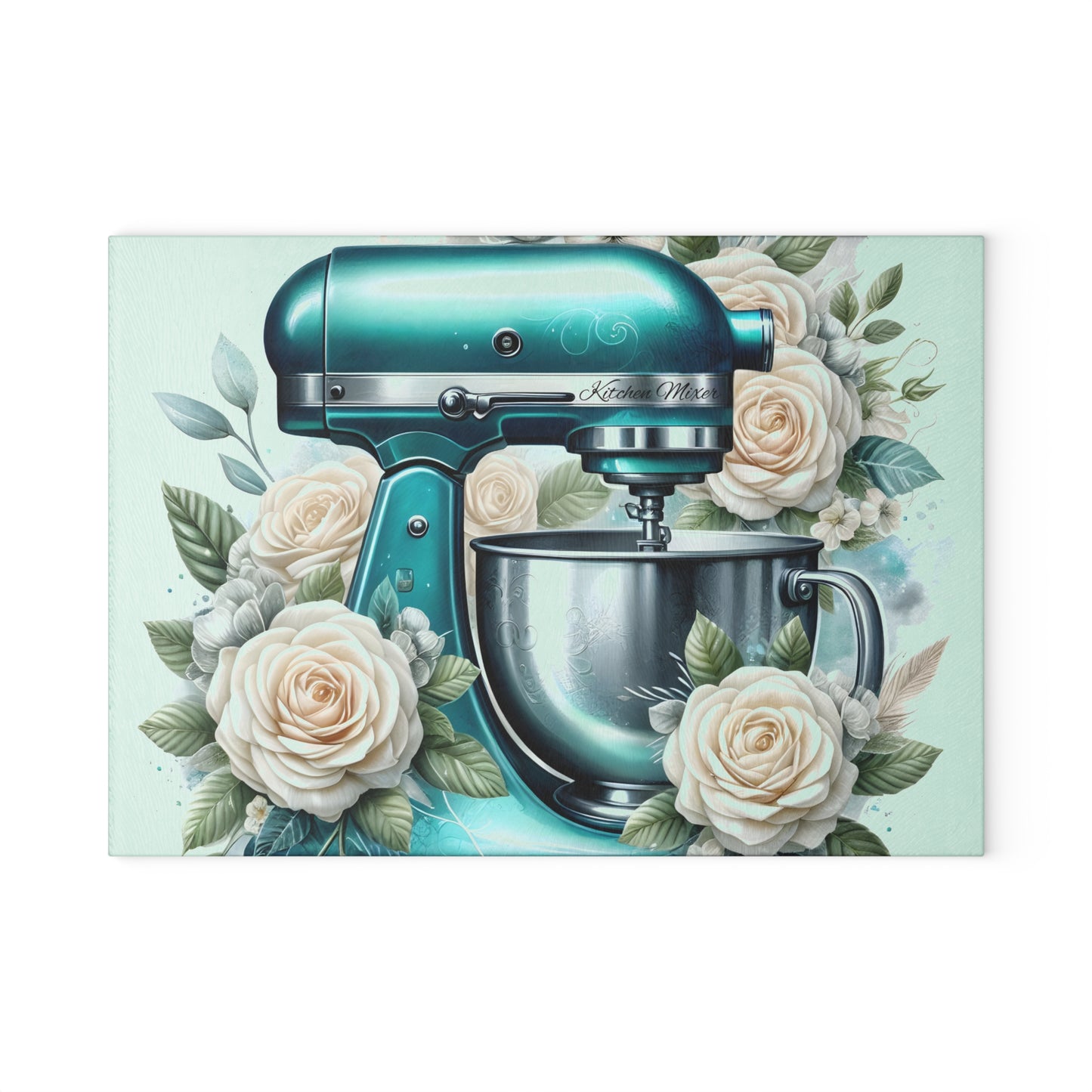 🌸 Teal Kitchen Mixer Cutting Board – Floral Elegance for Your Kitchen 🌿