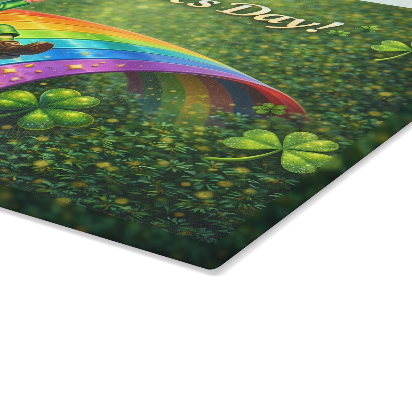 St. Patrick’s Day Leprechaun Rainbow Glass Cutting Board – Whimsical Irish-Inspired Kitchen Decor