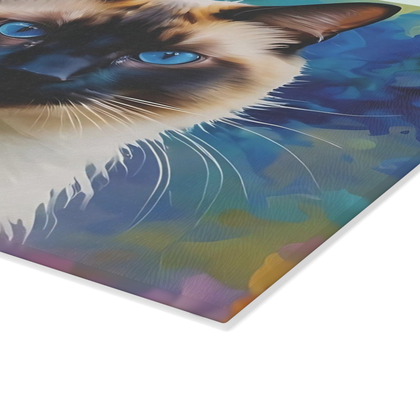 😻 Siamese Cat Cutting Board – Blue-Eyed Beauty in a Color Splash Kitchen Scene 🟦🌈