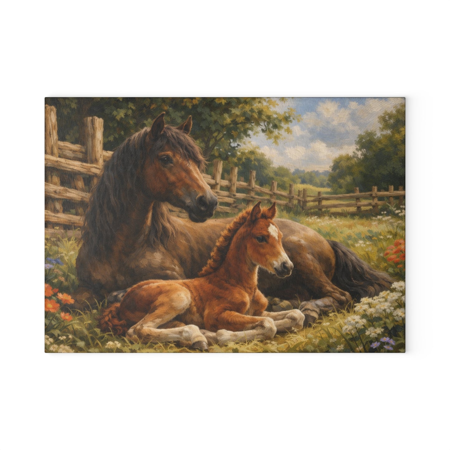 Mare and Foal Glass Cutting Board – Horse Lover Farmhouse Kitchen Decor