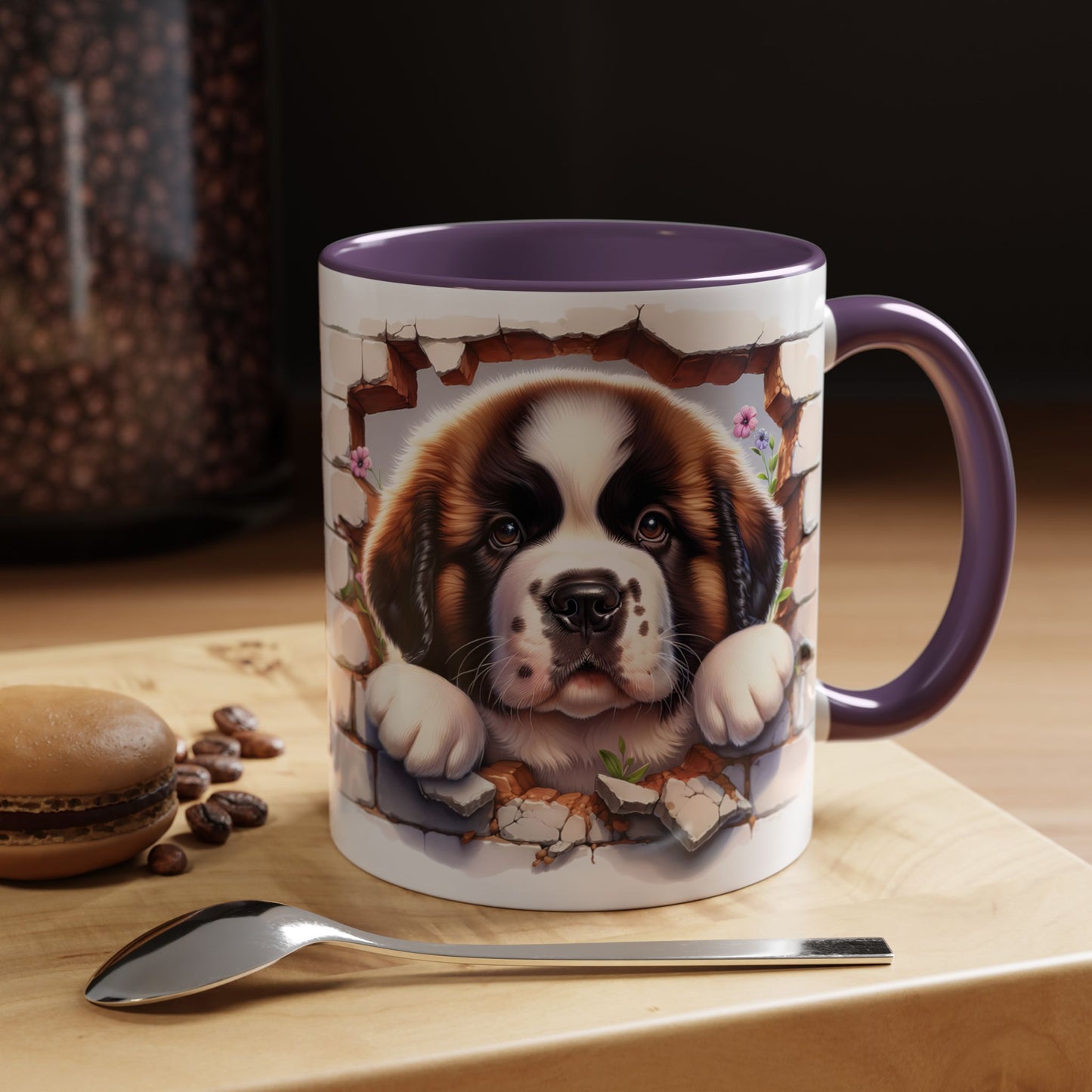 🐾☕ St. Bernard Puppy Peek Accent Mug – Gentle Giant Pup Lover Gift ✨❤️