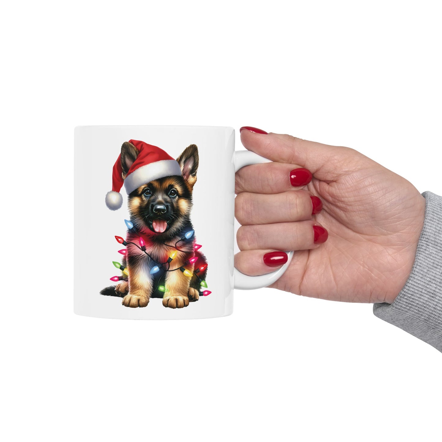 🎄 German Shepherd Christmas Lights Mug – Santa Paws & Holiday Cheer in Every Sip 🐾