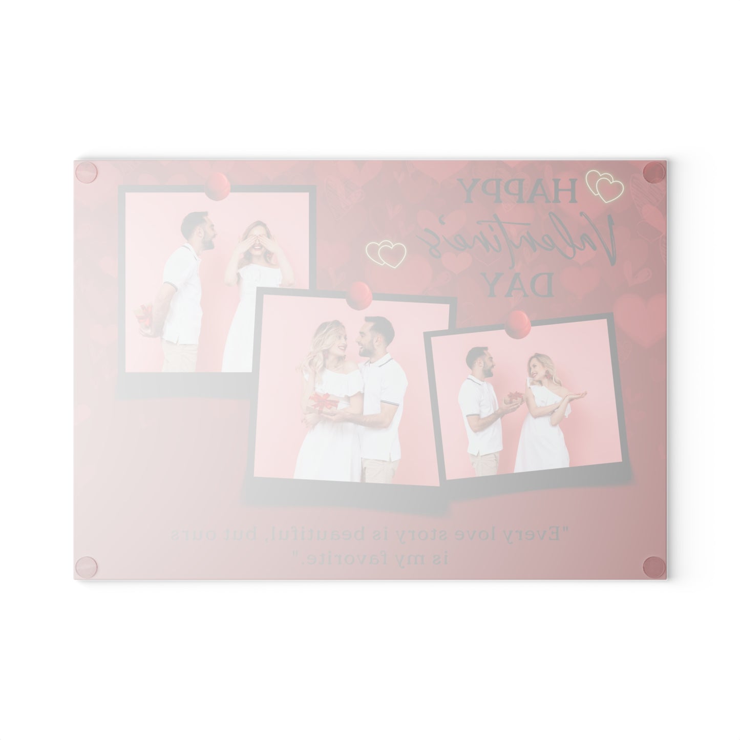 Happy Valentine’s Day Photo Collage Glass Cutting Board – Romantic Personalized Keepsake