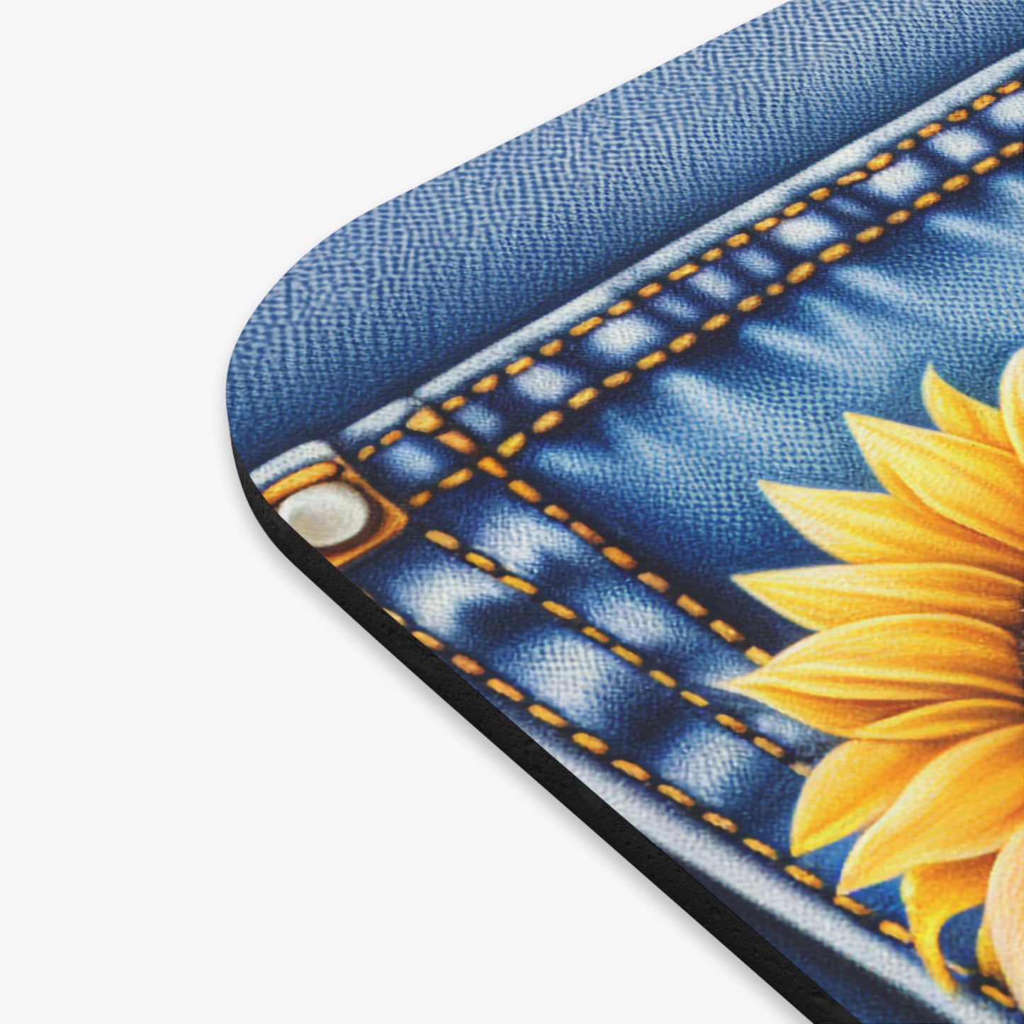 🖱️🐾🌻 Schnauzer Mouse Pad – Denim Pocket Pup with Sunflowers