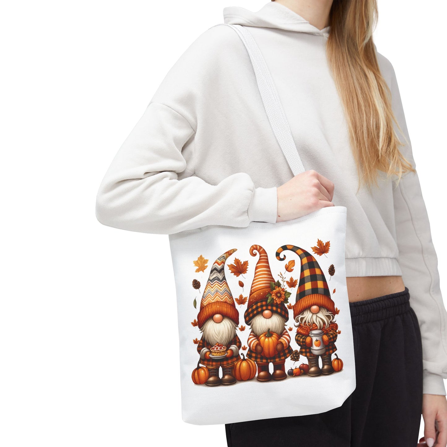 🍁 Autumn Gnome Trio Tote Bag – Cozy Fall Charm with Pumpkin Spice Magic
