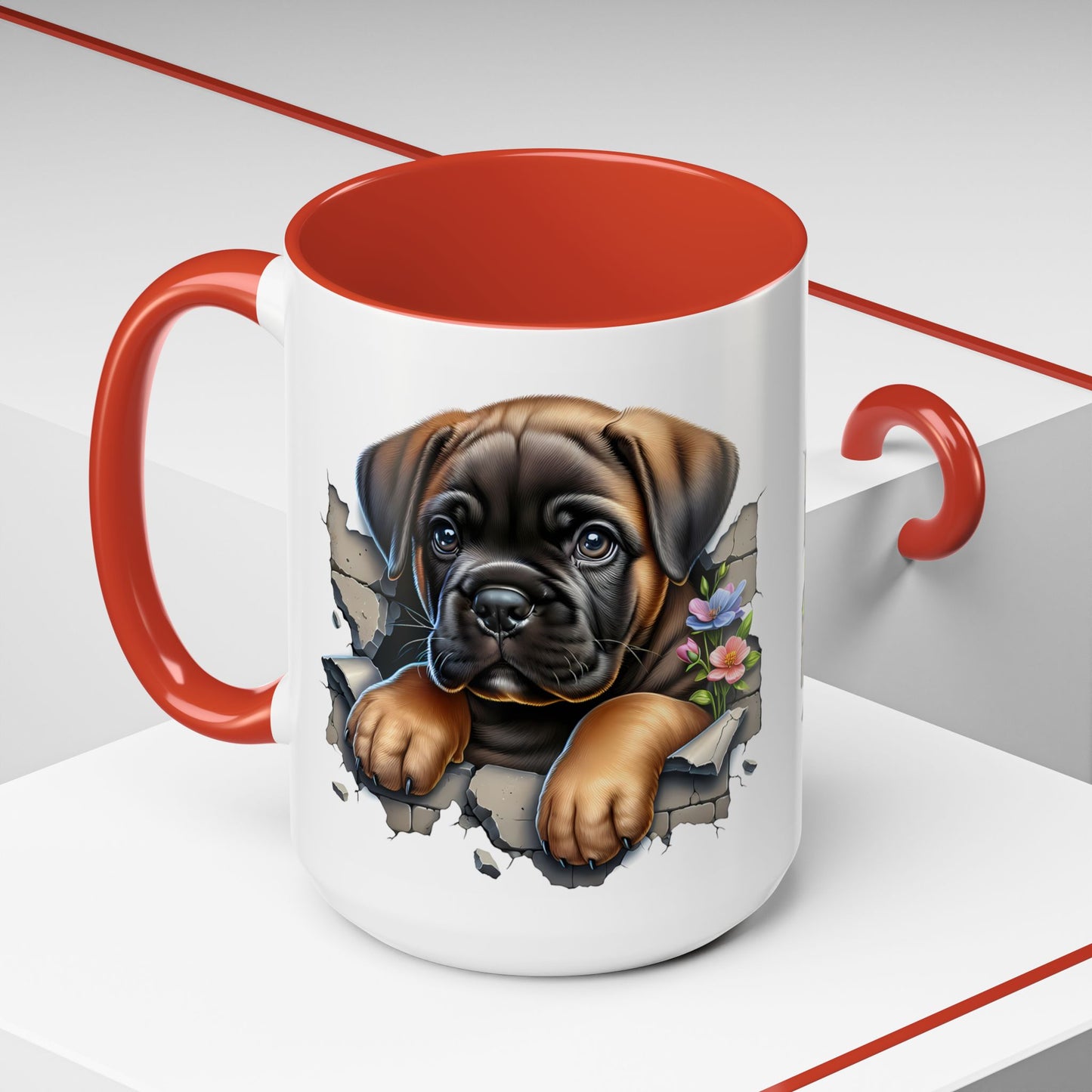 🧡 Boxer Puppy Accent Mug – Adorable Peek-Through Cup for Dog Lovers