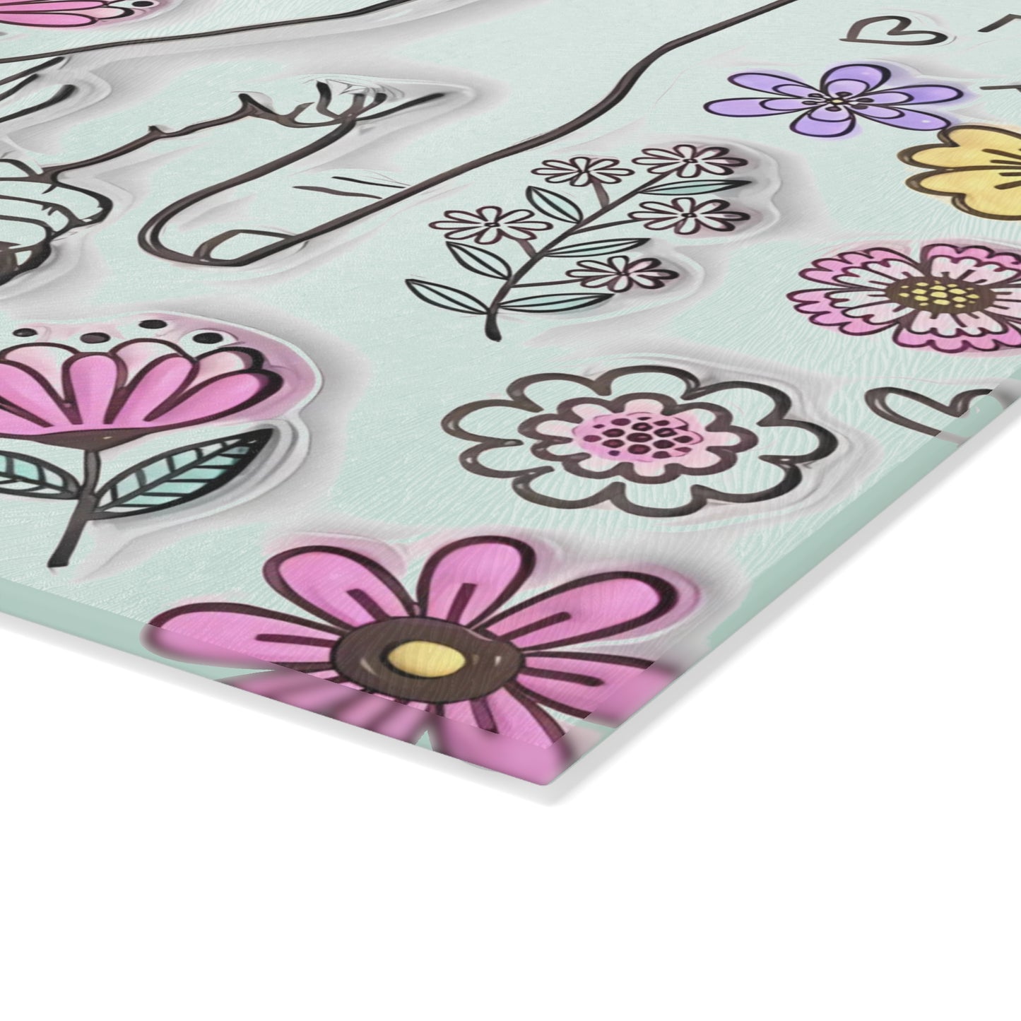 Mother & Children Handprint Floral Glass Cutting Board – A Heartfelt Keepsake for Mom