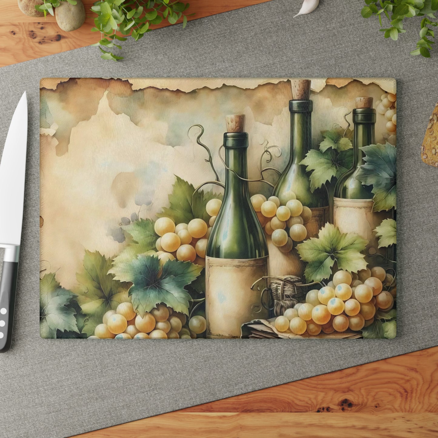 Vintage Wine cutting Board, Tempered Glass Cutting Board, Charcuterie Board, Chopping Board, Housewarming Gift, Custom cutting board