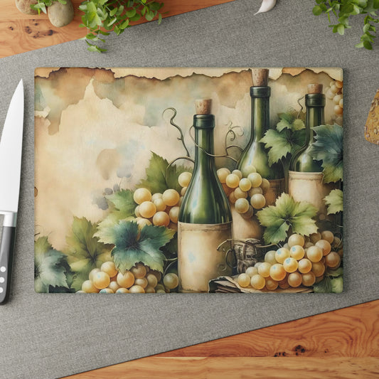 Vintage Wine cutting Board, Tempered Glass Cutting Board, Charcuterie Board, Chopping Board, Housewarming Gift, Custom cutting board