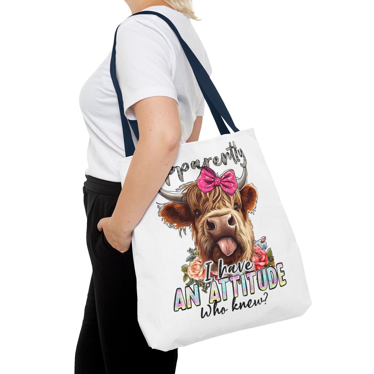 🐄 Al parecer, tengo actitud: bolso tote Sassy Cow con lazo rosa 🌸