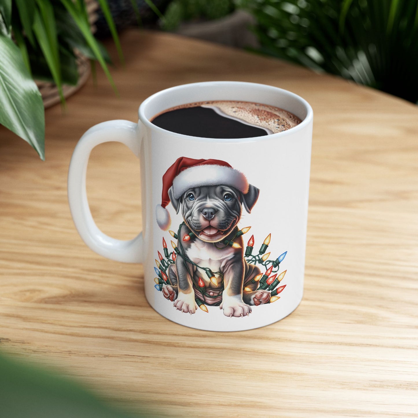 🎄 Pitbull Christmas Lights Mug – Holiday Cheer for Dog Lovers 🐾