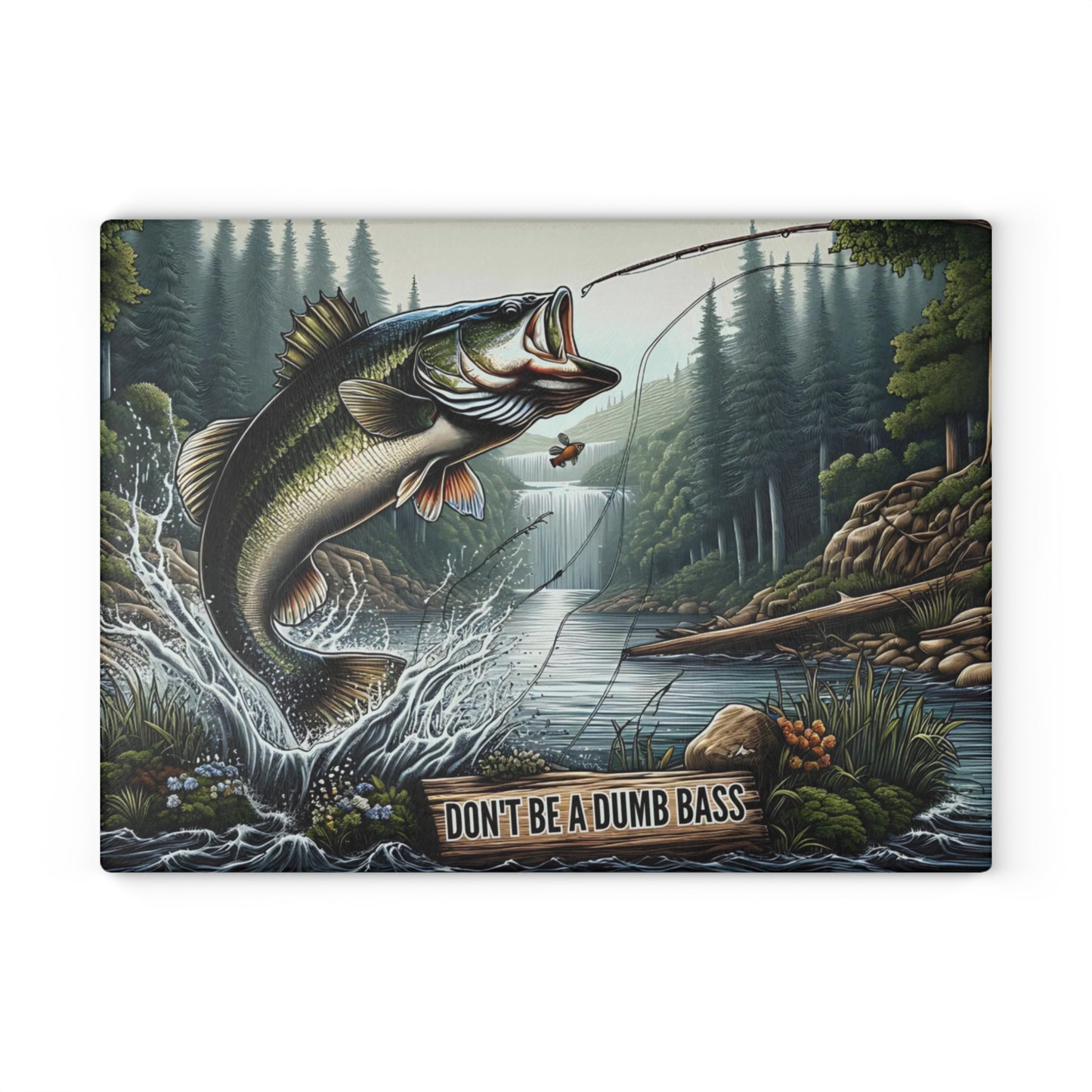 🎣🐟 Don’t Be a Dumb Bass Cutting Board – Funny Fishing Gift & Rustic Cabin Kitchen Décor 🇺🇸🌲