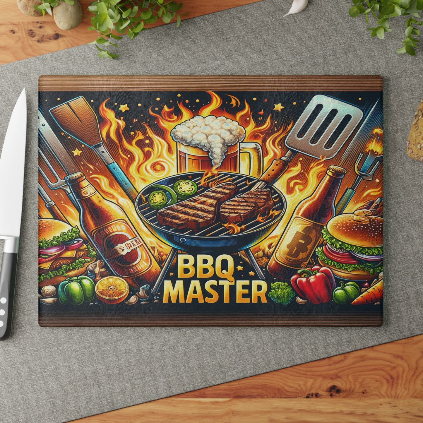 BBQ Master Glass Cutting Board – Bold Grill Style for Backyard Cooking