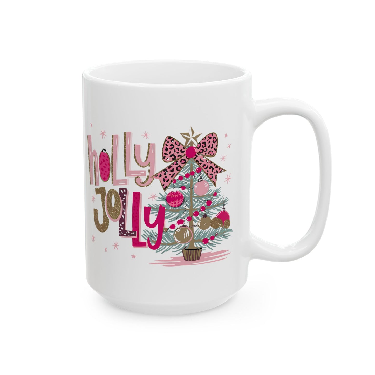 🎀🌟 Holly Jolly Christmas Mug – Glam Tree, Leopard Bow, and Holiday Sass 🎄💖