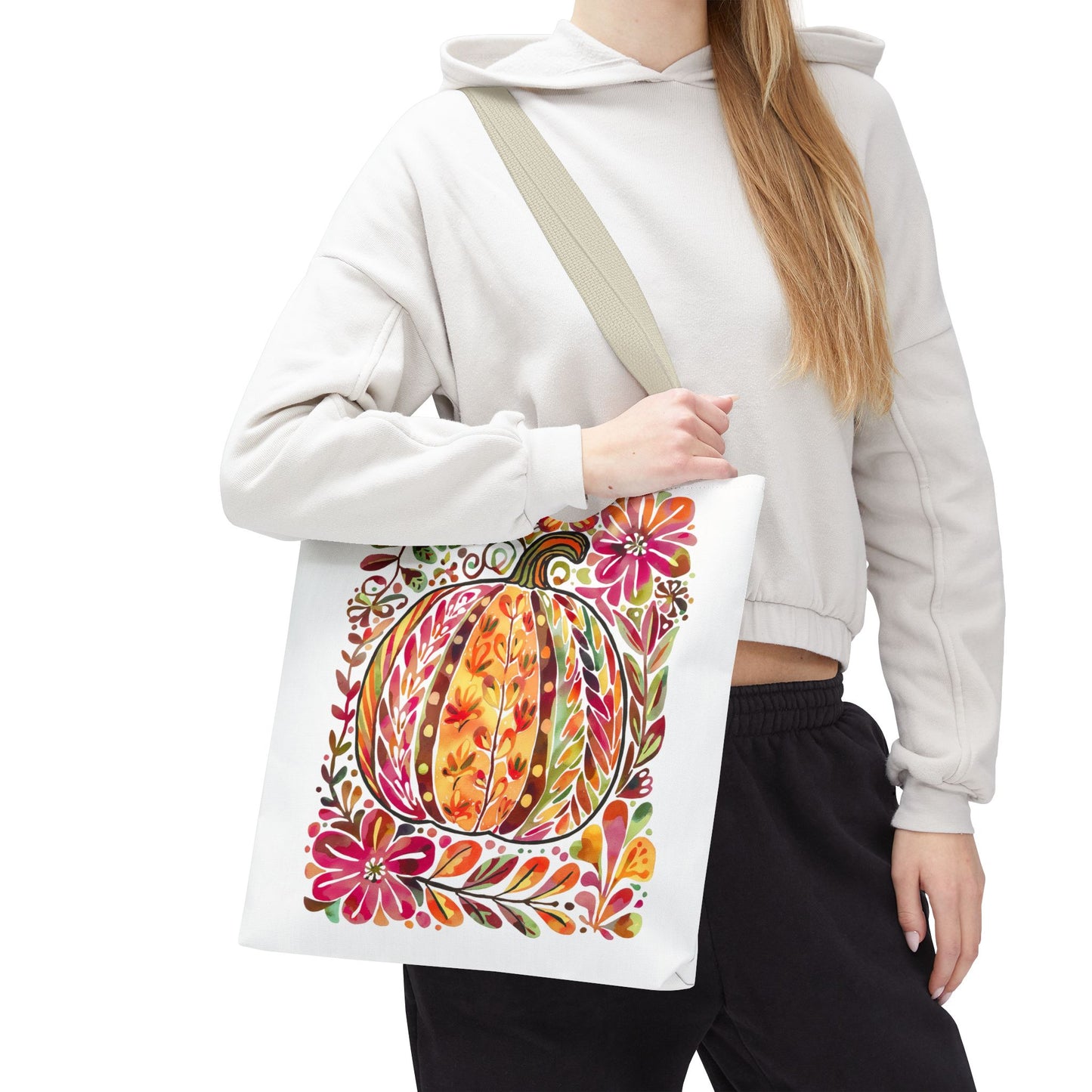 🎨 Watercolor Autumn Pumpkin Floral Tote Bag – Artistic Fall Charm 🍂