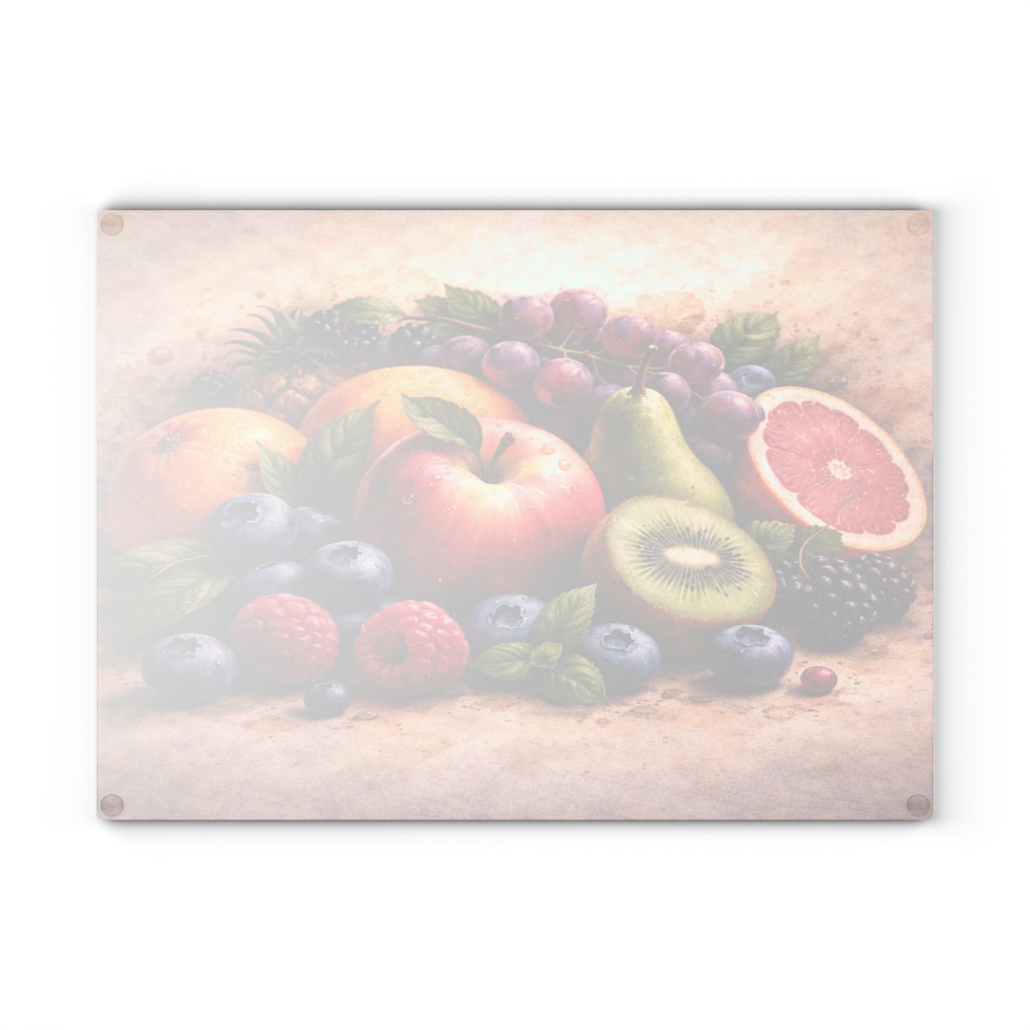 Classic Orchard Still Life Glass Cutting Board – Fruit Market Kitchen Accent