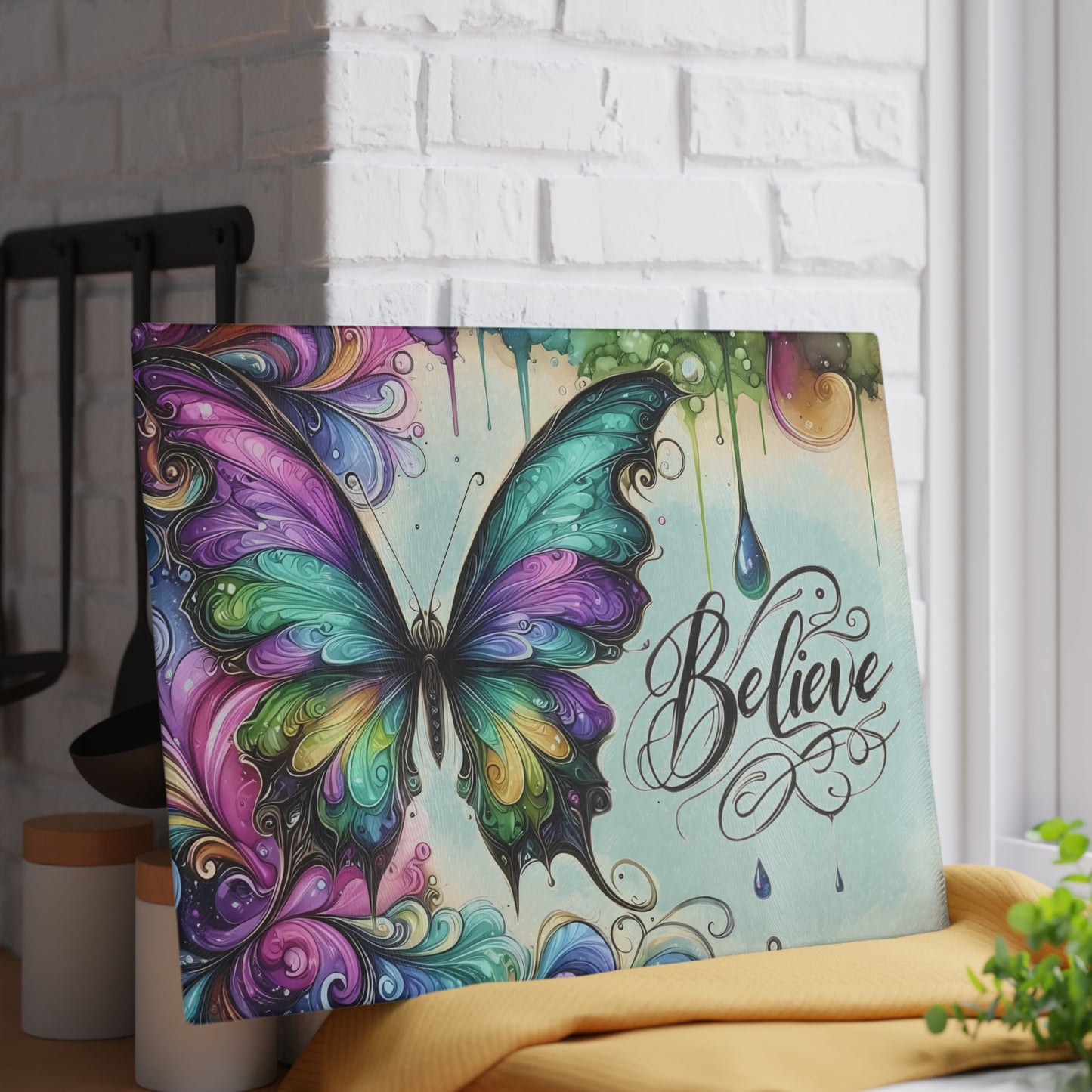 Tabla de cortar con mariposas, arte con mariposas, decoración inspiradora, regalo de aliento, regalo para amantes de la jardinería, tabla caprichosa, regalo de cocina