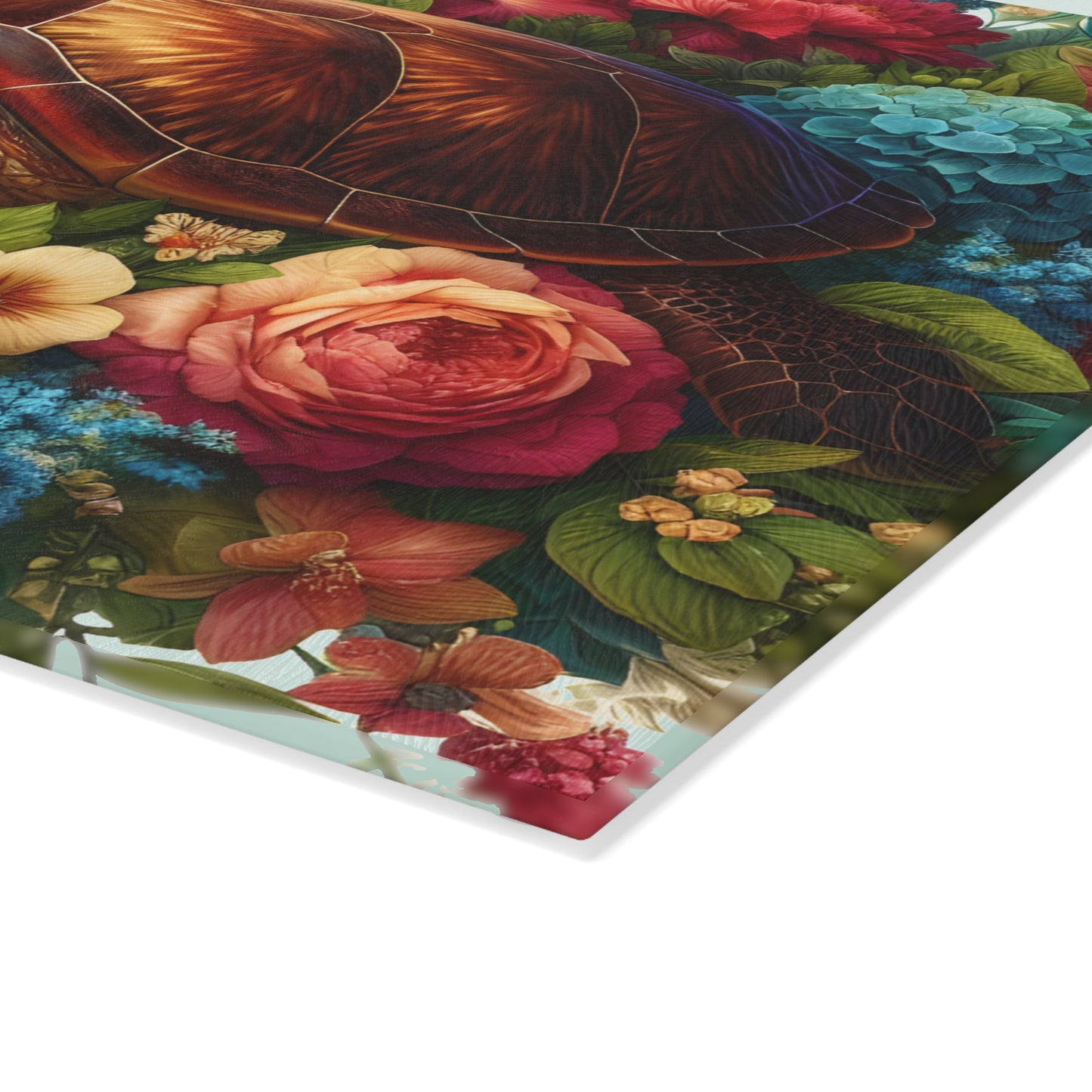🐢🌺 Sea Turtle in Bloom Cutting Board – Ocean Serenity Meets Garden Elegance 🌊