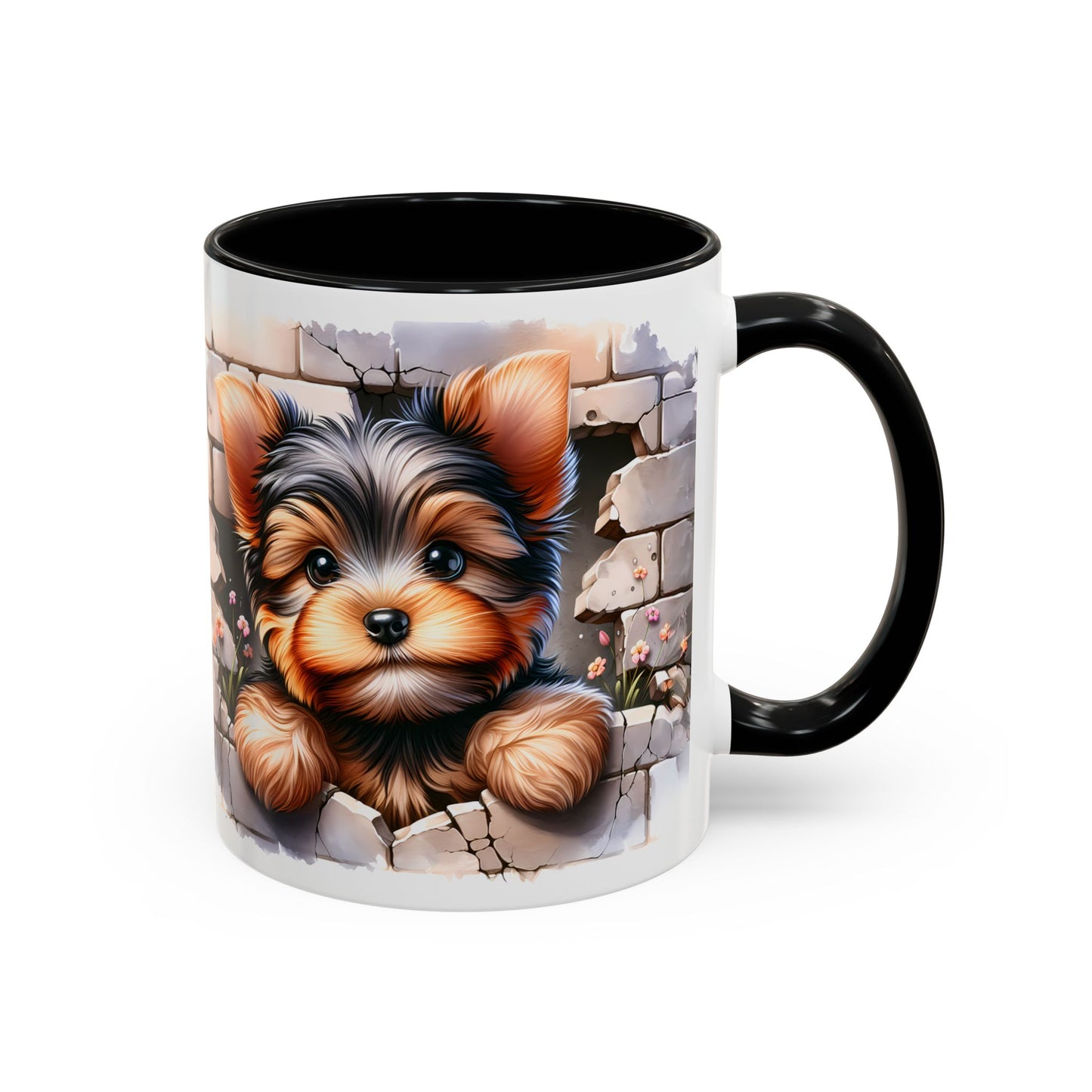 🎀🐶 Yorkie Puppy Accent Mug – Cute Peek-Through Dog Design for Animal Lovers ☕💖