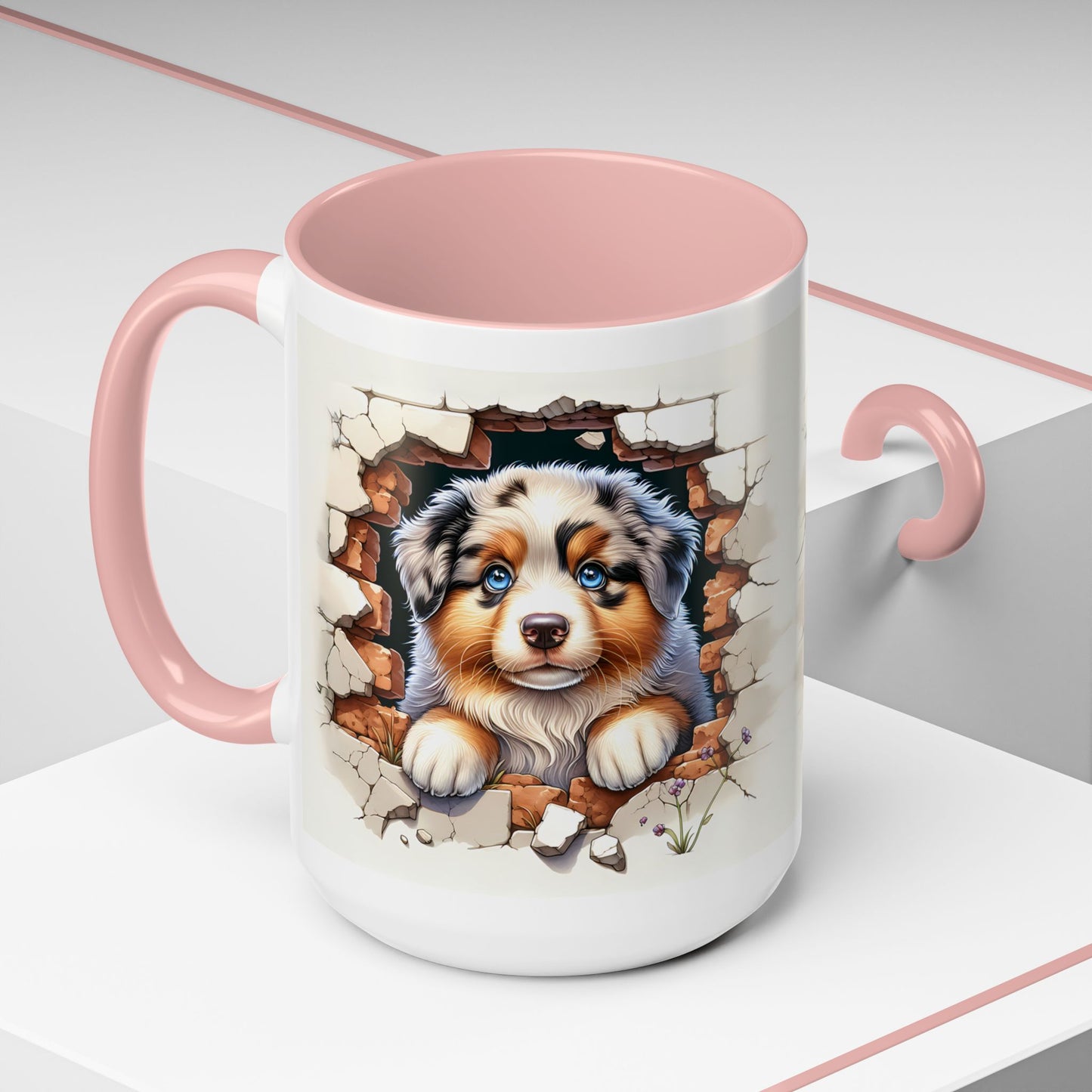 🐾☕ Australian Shepherd Puppy Peek Accent Mug – Blue-Eyed Beauty Dog Lover Gift ✨💙