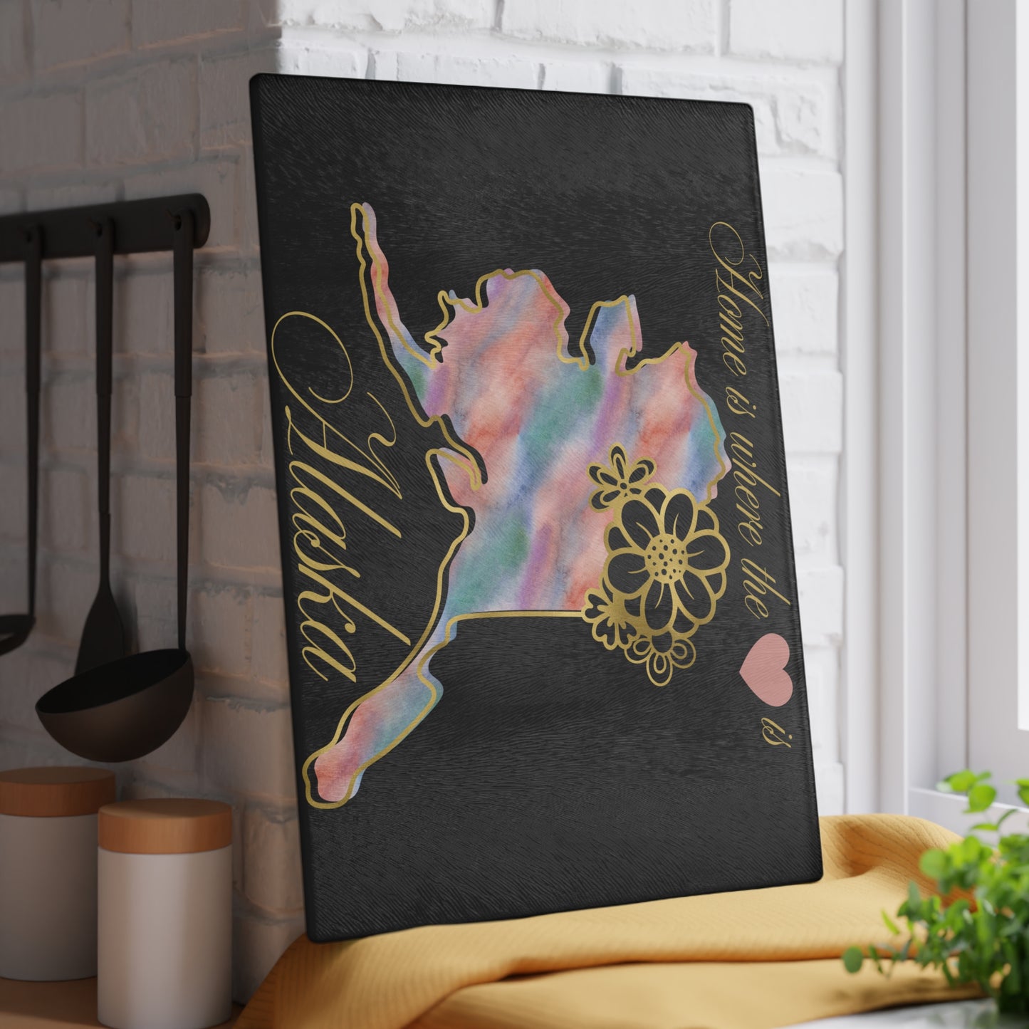 🌈 Alaska Floral Cutting Board – Rainbow Watercolor Charm for The Last Frontier 🌸