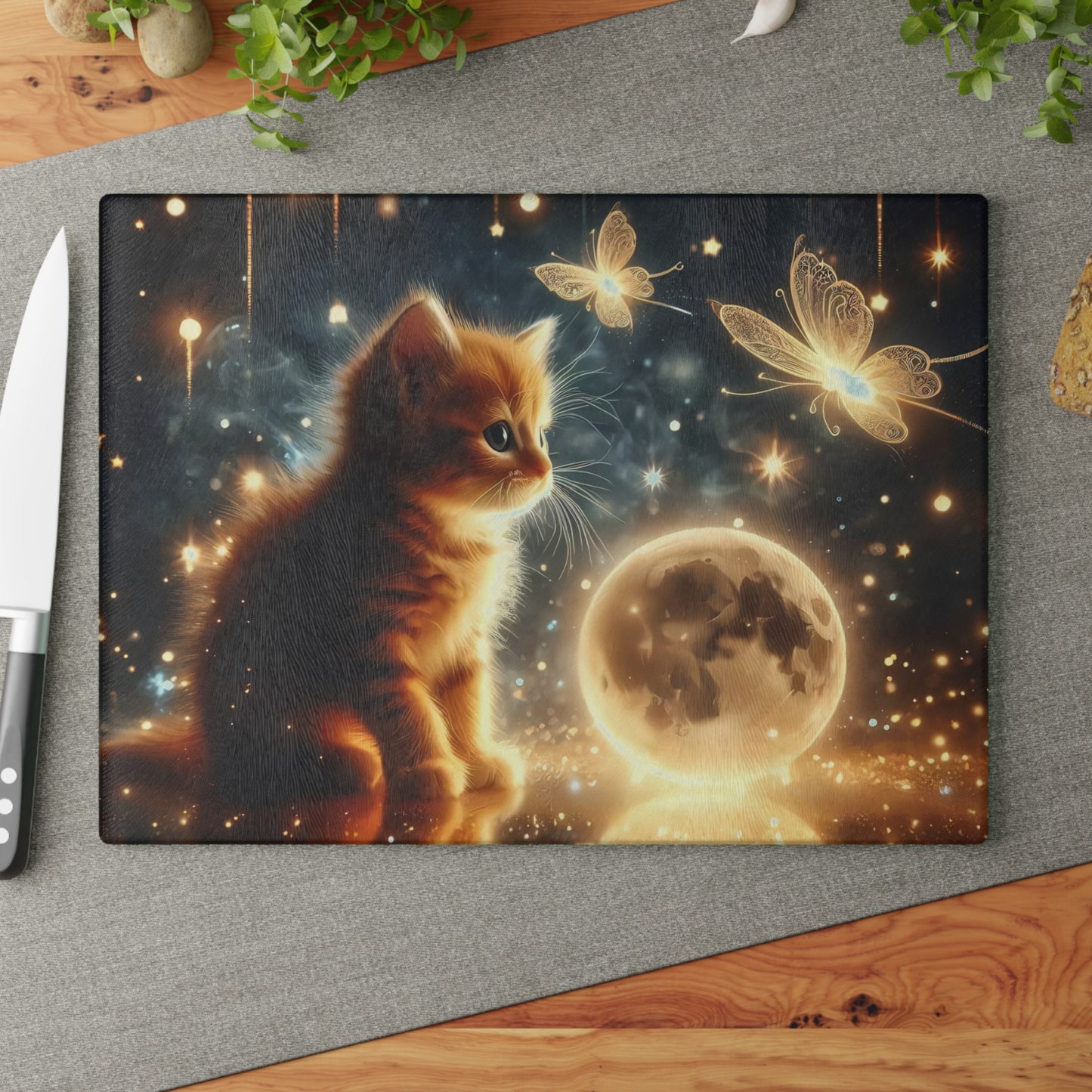 Tabby Cat cutting board, Tempered Glass Cutting Board, Charcuterie Board, Chopping Board, Housewarming Gift, Custom cutting board