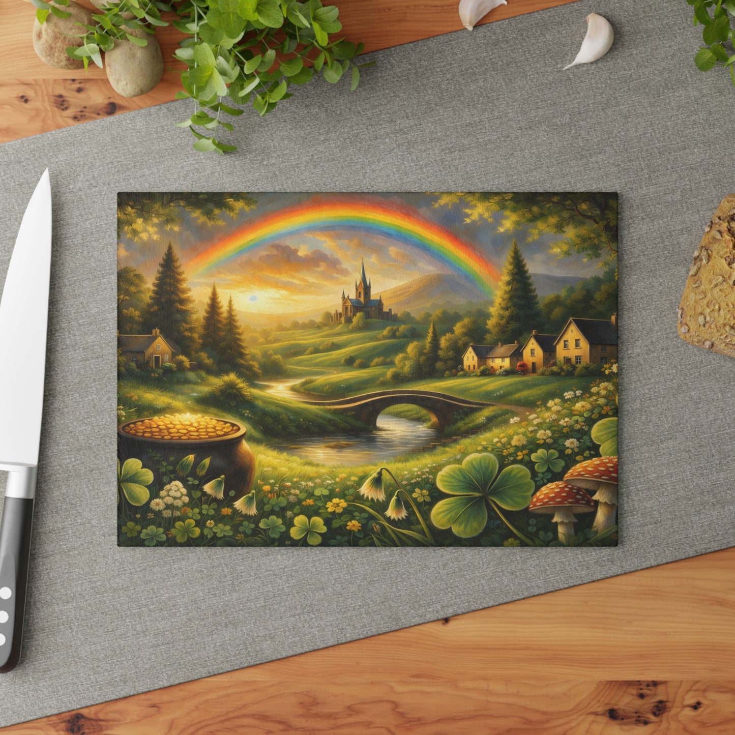 Emerald Valley Rainbow Glass Cutting Board – St. Patrick’s Day Kitchen Décor
