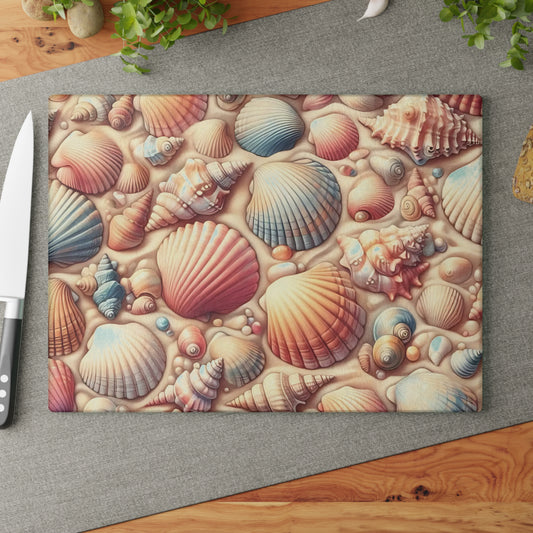 Tabla de cortar de vidrio con forma de concha: Elegancia costera para tu cocina