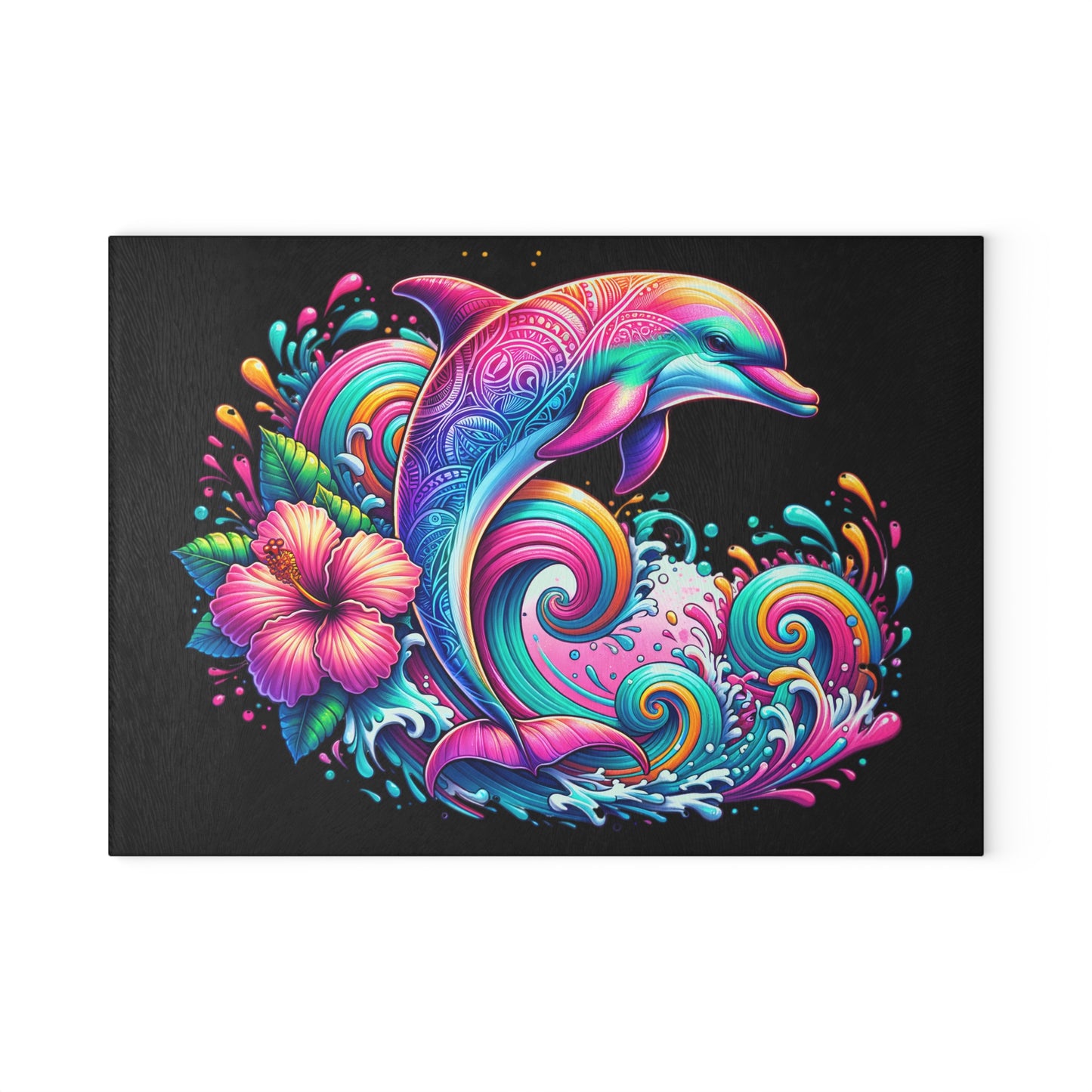 Ocean Breeze Dolphin Glass Cutting Board | Marine Life Kitchen Decor