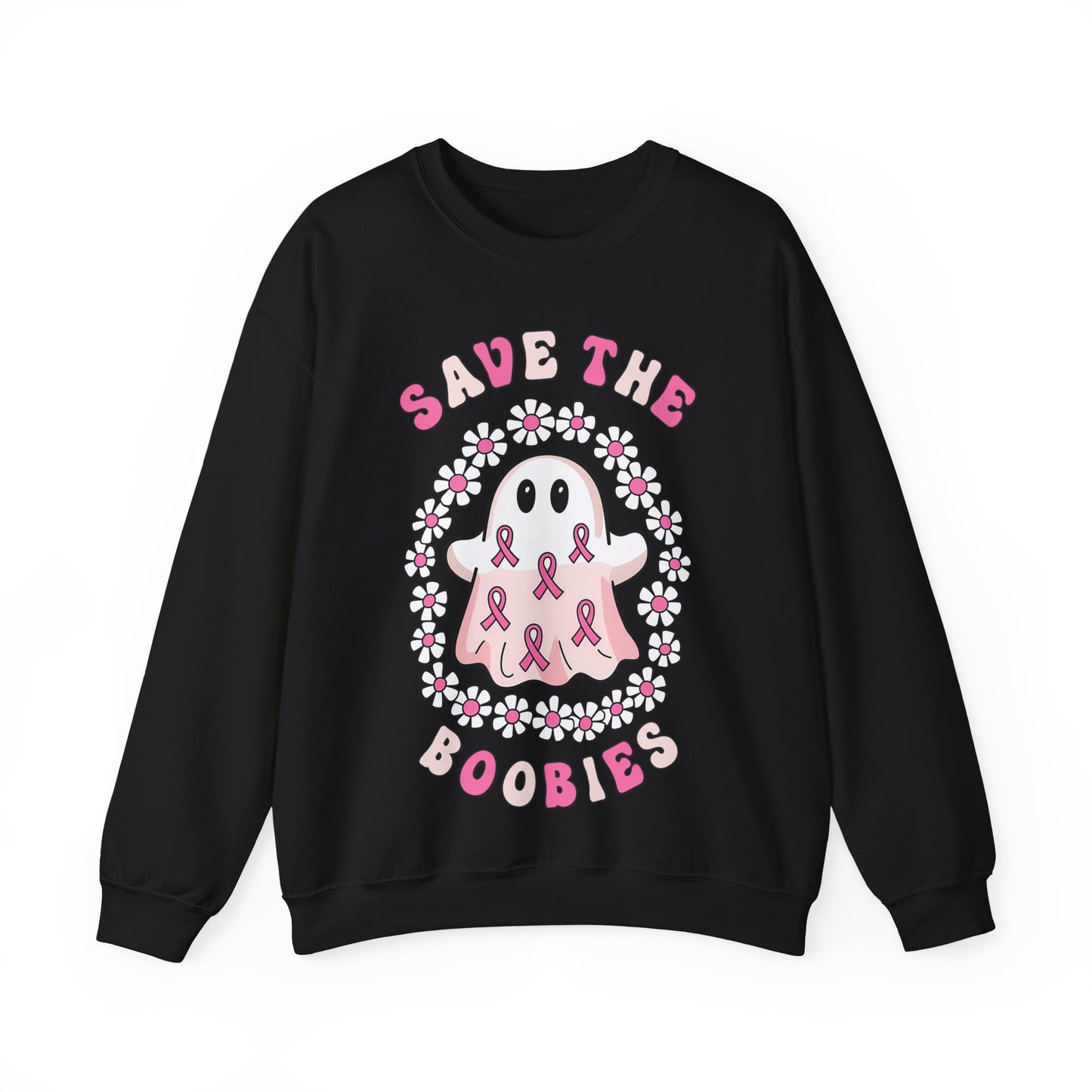 👻🎀 Save the Boobies Ghost Sweatshirt – Cute Breast Cancer Awareness Crewneck