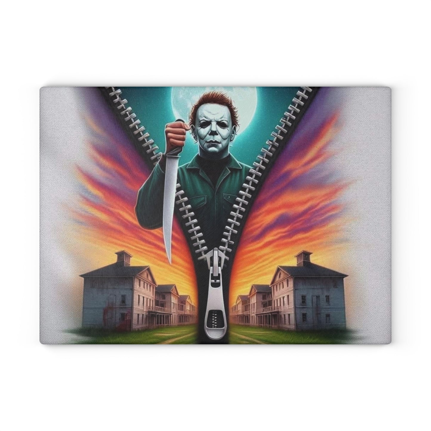 🔪 Sunset Madness Cutting Board – Zip Through the Chaos in Style