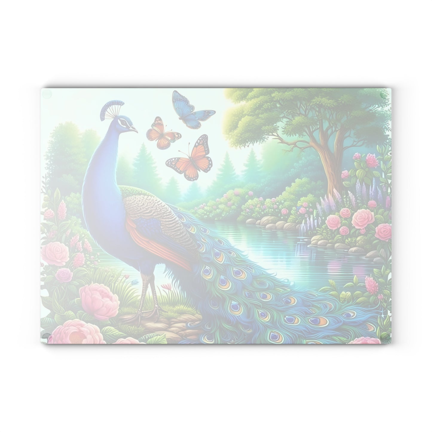 Peacock decor, butterfly decor, cutting board, kitchen decor, kitchen art, serving board, peacock gift, butterfly gift, floral cutting board