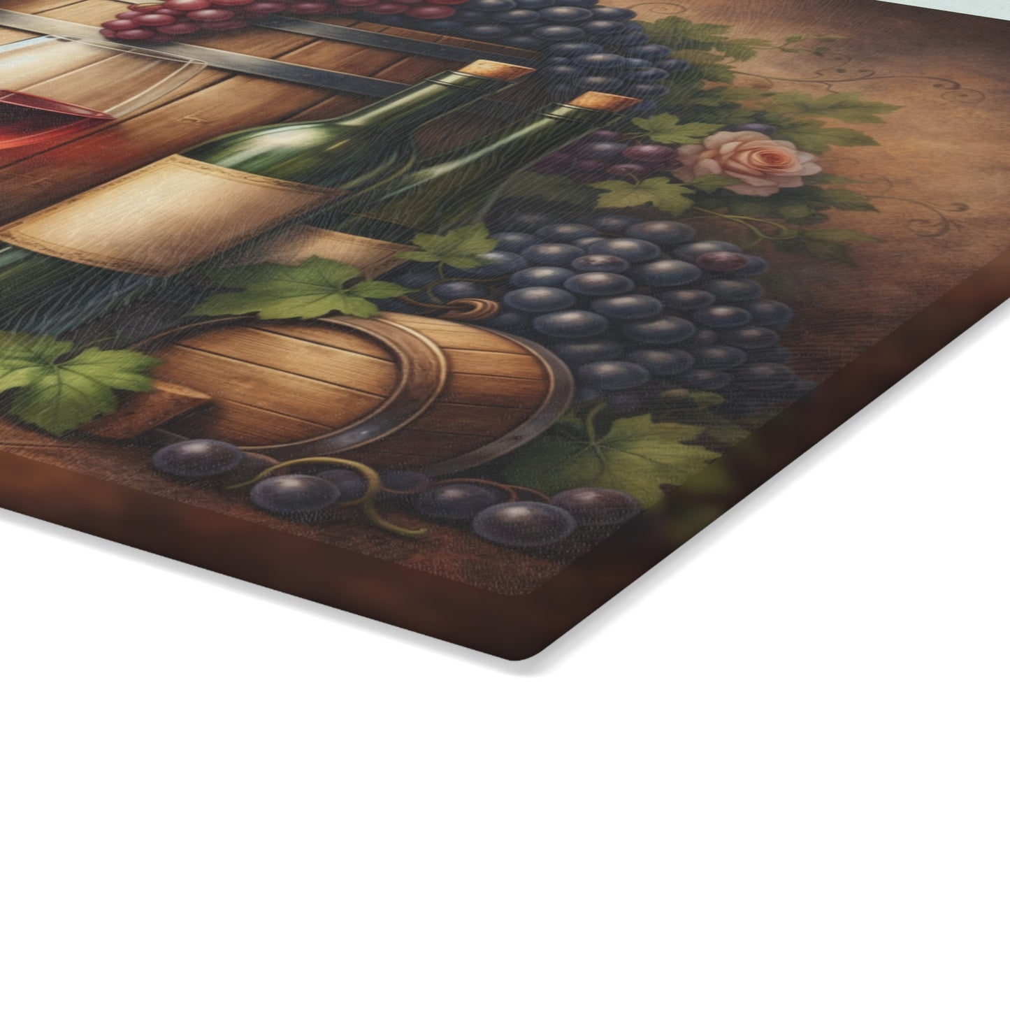 Vintage Vineyard Still Life Glass Cutting Board – Rustic Wine Cellar Artwork for Kitchen Display
