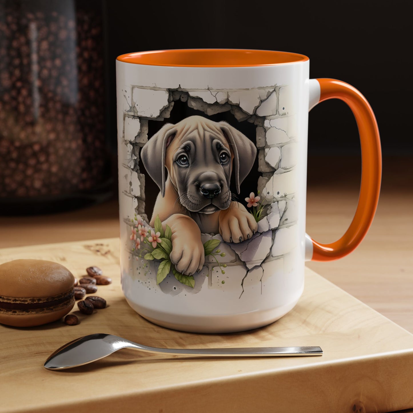 🐾 Great Dane Puppy Accent Mug – Sweet Peek-Through Puppy Design ☕💛