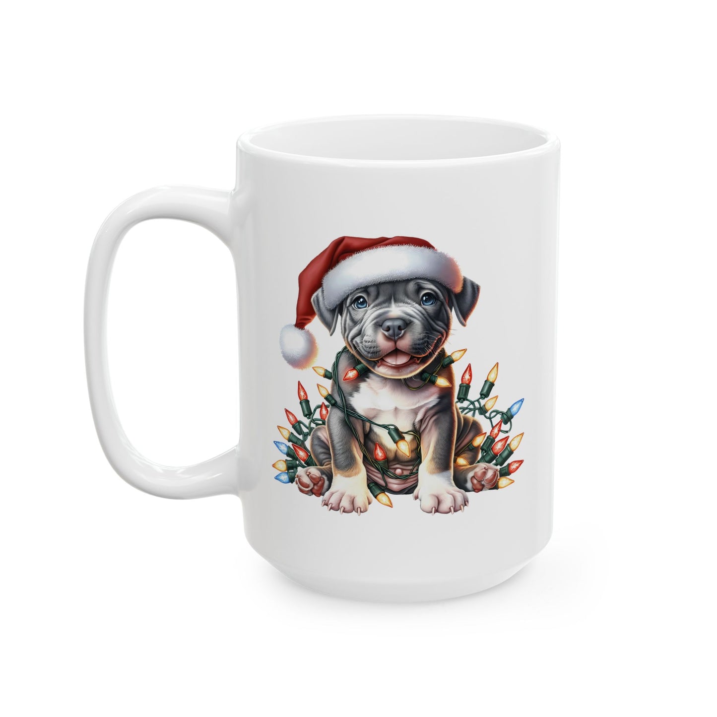 🎄 Pitbull Christmas Lights Mug – Holiday Cheer for Dog Lovers 🐾