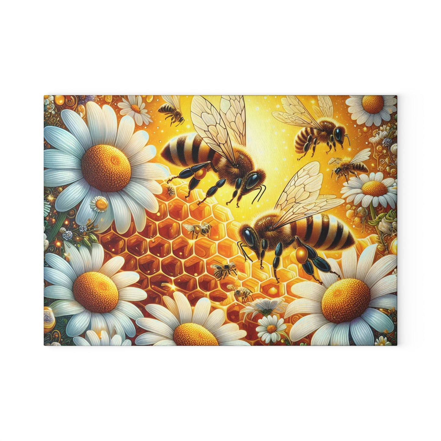 🐝 Bee & Daisy Honeycomb Cutting Board – Nature’s Buzzing Kitchen Elegance 🌼