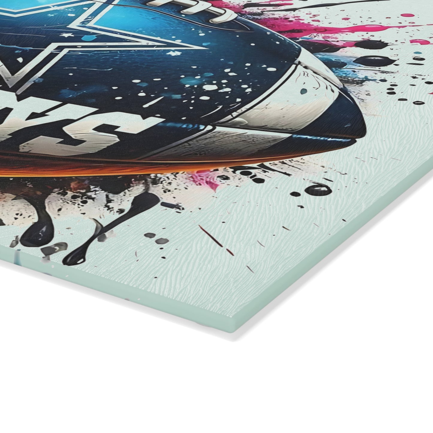 Tabla de cortar de vidrio con diseño de estrellas en azul marino y plateado: un diseño pop art audaz para cocinas contemporáneas