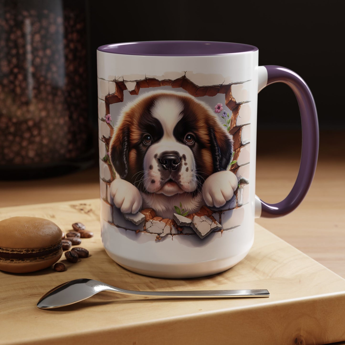 🐾☕ St. Bernard Puppy Peek Accent Mug – Gentle Giant Pup Lover Gift ✨❤️