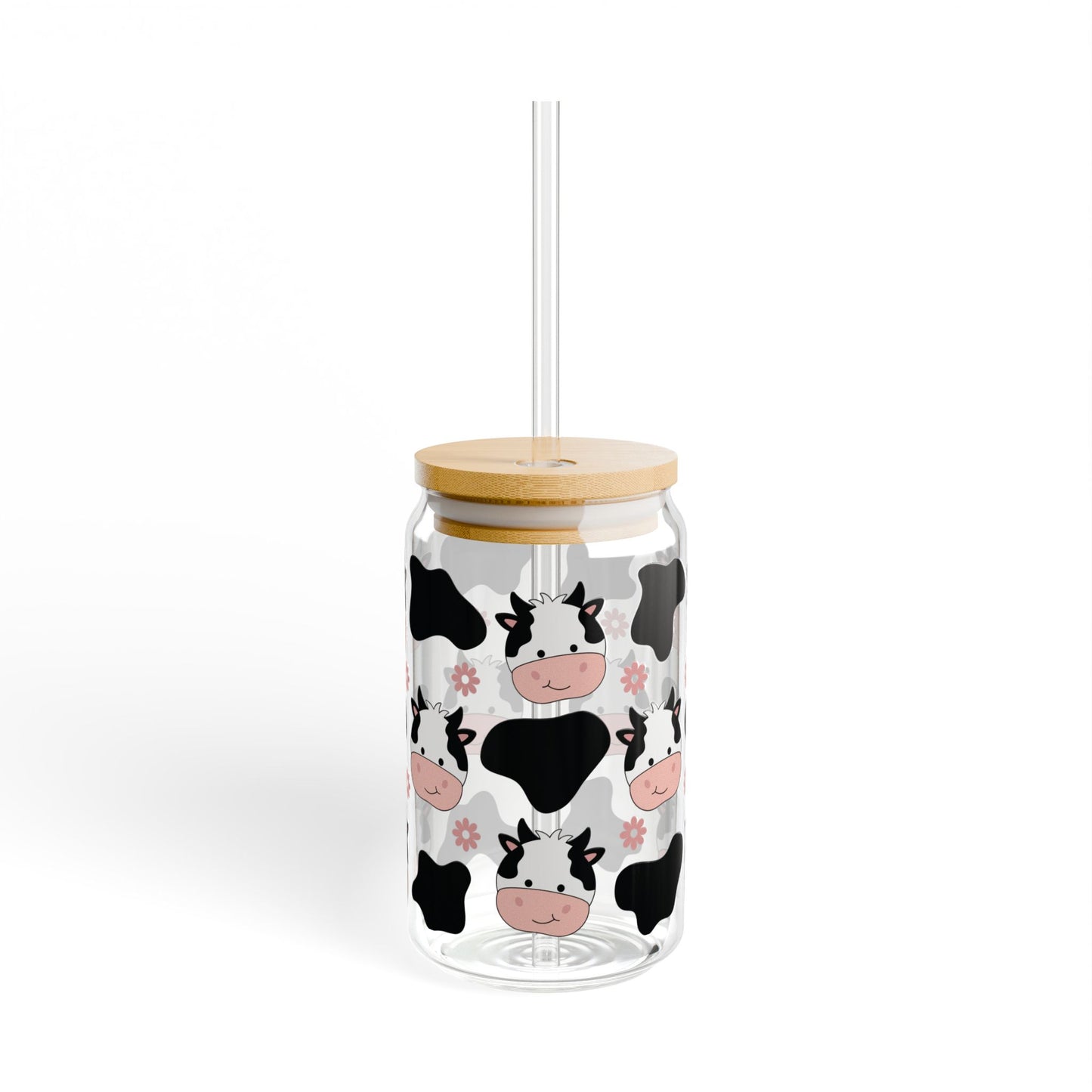 🐮🌸 Cow Print Flower Sipper Glass – Country Cute in Every Sip! 🥤
