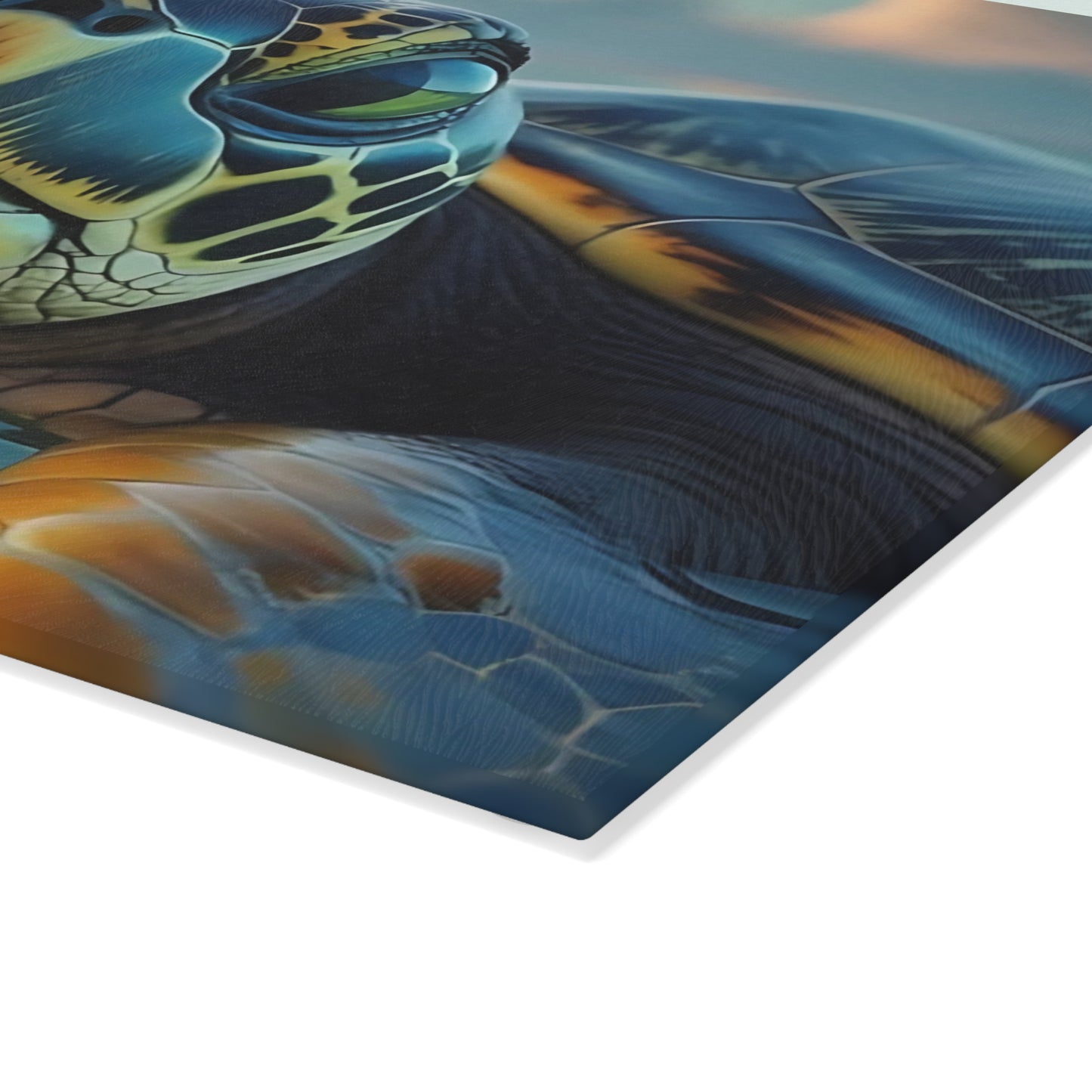 Tabla de cortar de vidrio con diseño de tortuga marina | Decoración de cocina con ambiente costero y oceánico