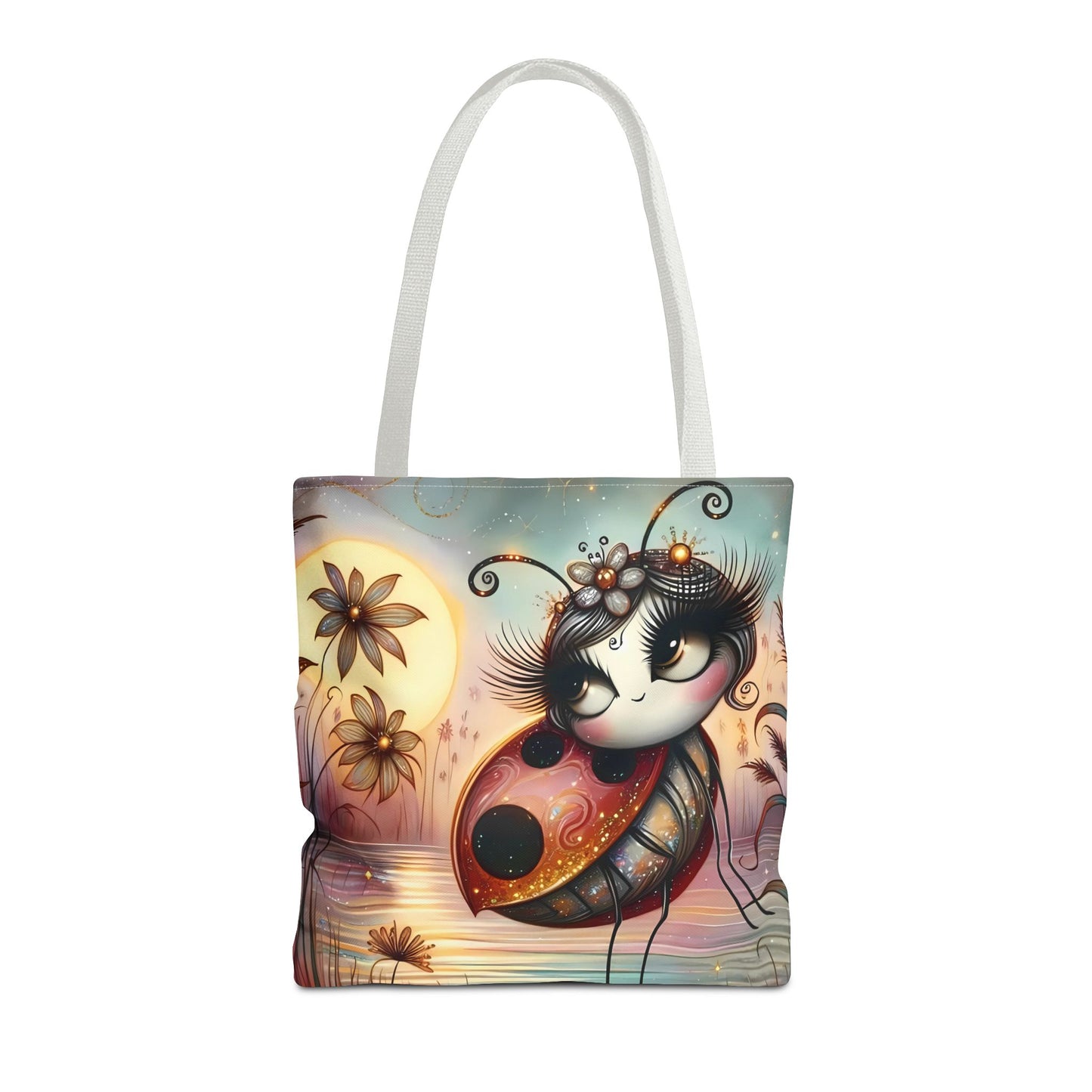 🐞 Mariquita sobre una flor junto al lago – Bolsa de tela inspirada en la naturaleza