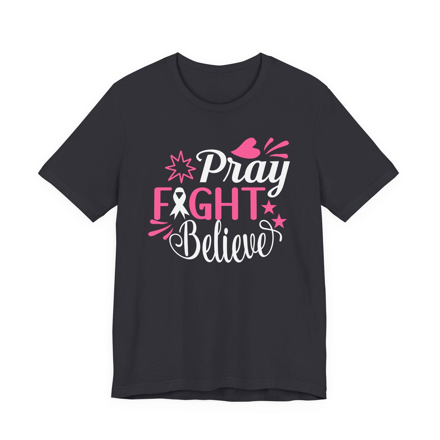 💗 Pray Fight Believe – Breast Cancer Awareness T-Shirt 🎗️